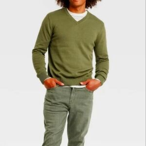 Goodfellow & Co men's green v-neck long sleeve pullover sweater size L